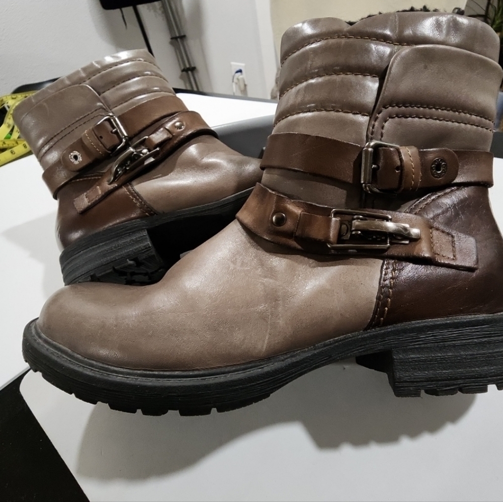 Earth Two-Tone Brown Moto Boots